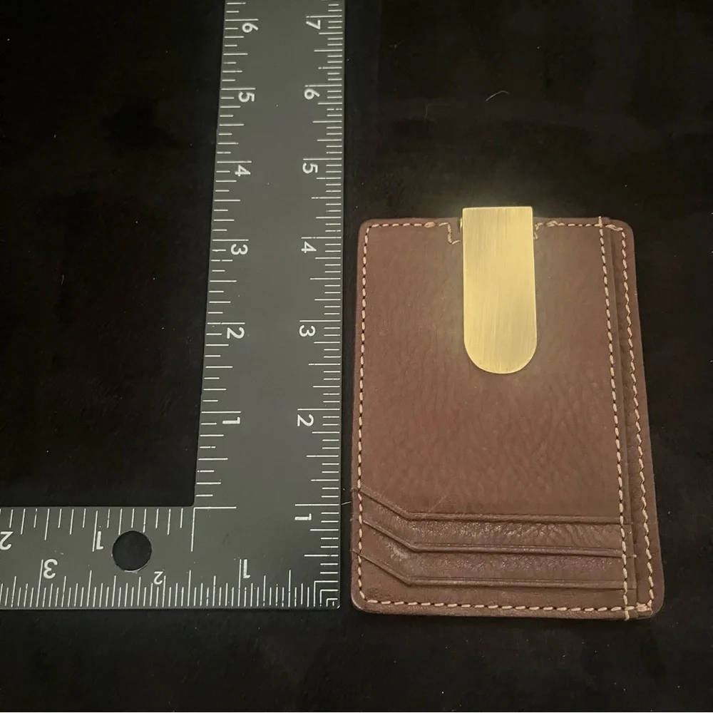 Vintage Buxton Brown Credit Card Wallet Genuine Leather w/ Money Clip